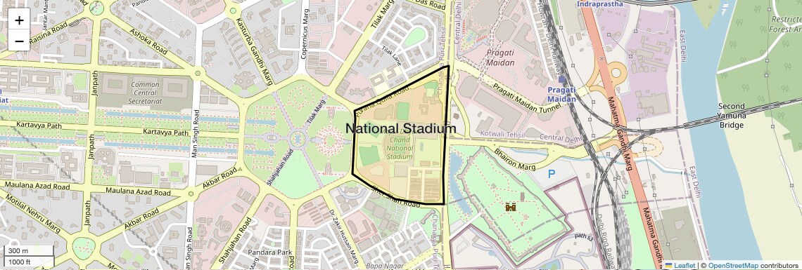 Location Map of National Stadium, Delhi