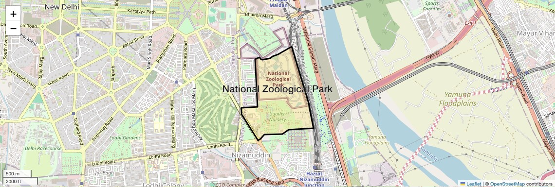 Location Map of National Zoological Park, Delhi