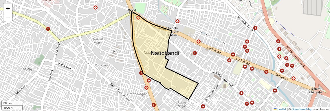 Location Map of Nauchandi, Meerut