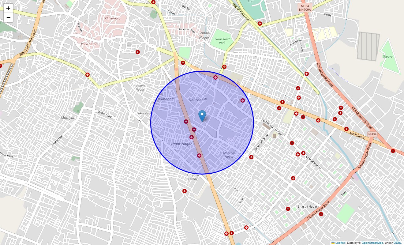 Location Map of Nauchandi, Meerut