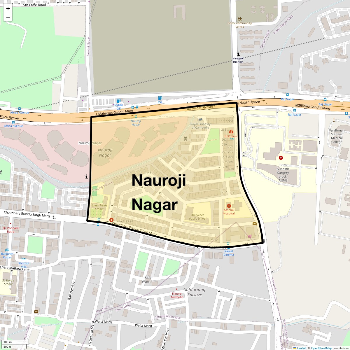 Location Map of Nauroji Nagar, Delhi