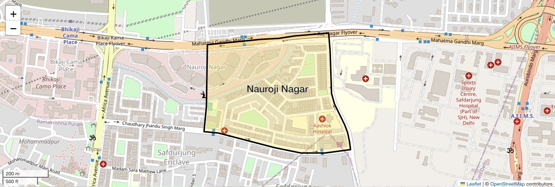 Location Map of Nauroji Nagar, Delhi