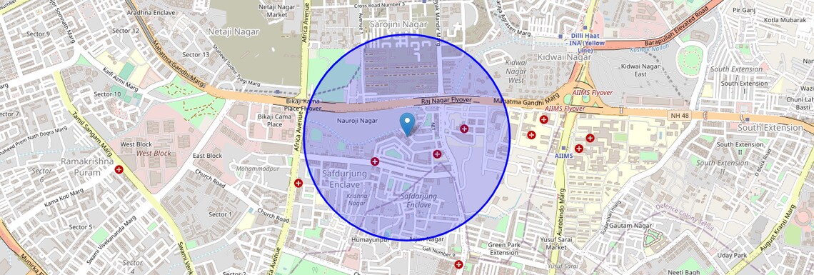 Location Map of Nauroji Nagar, Delhi