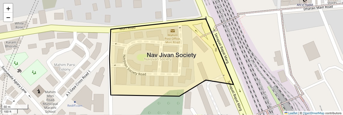 Location Map of Nav Jivan Society, Mumbai