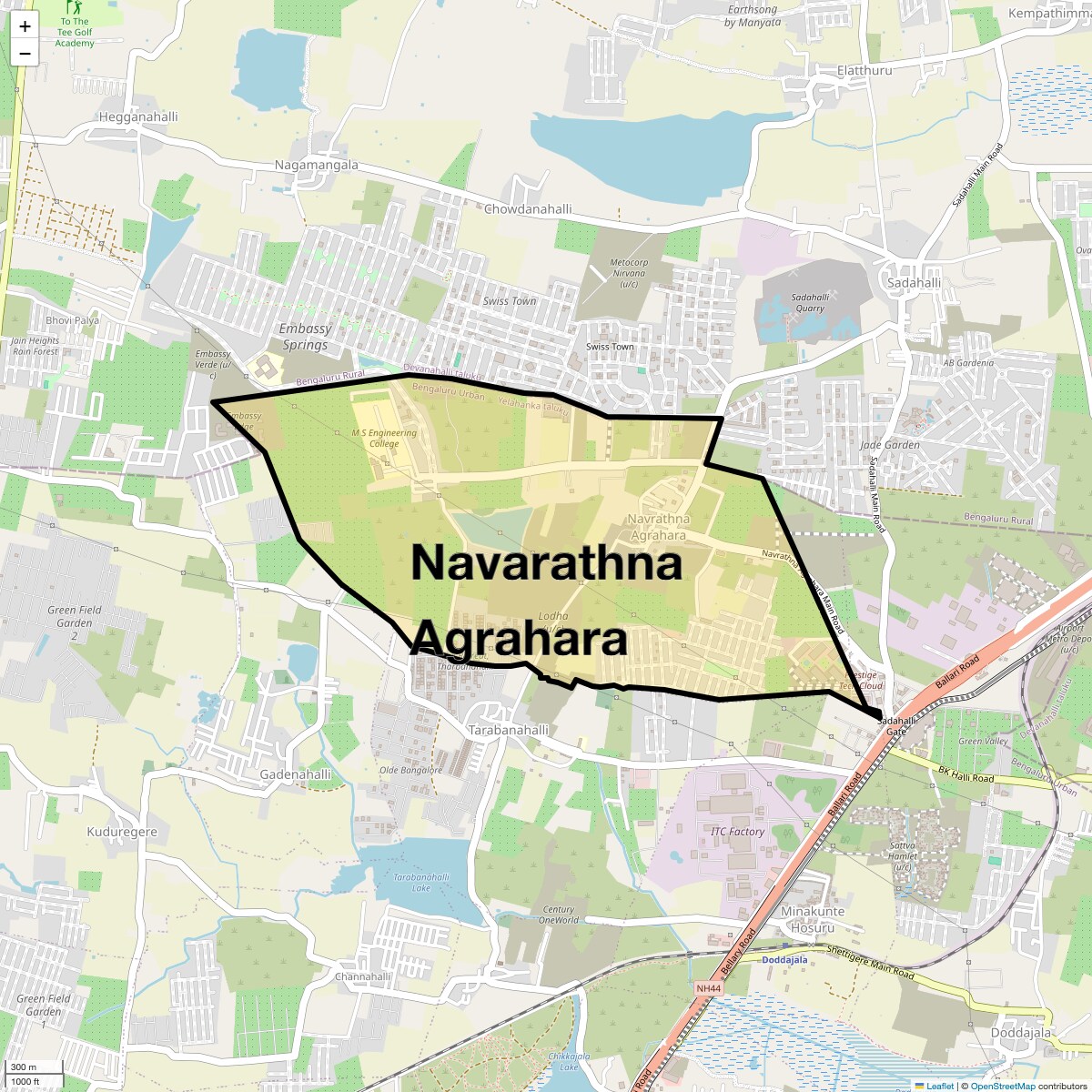 Location Map of Navarathna Agrahara, Bangalore