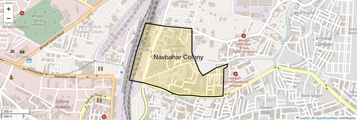 Location Map of Navbahar Colony, Bhopal