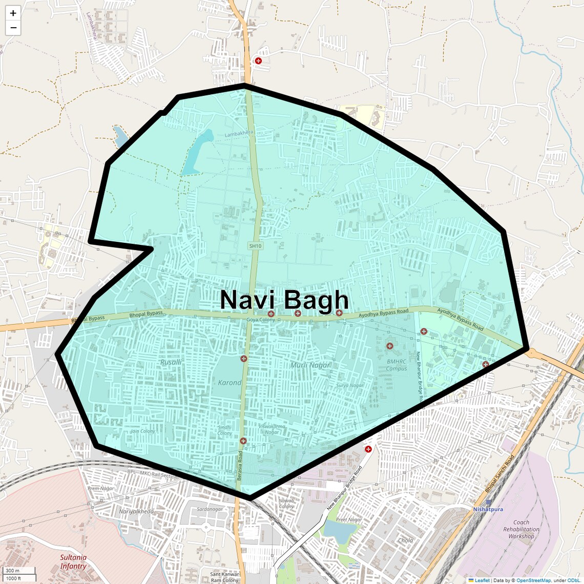 Location Map of Navi Bagh, Bhopal
