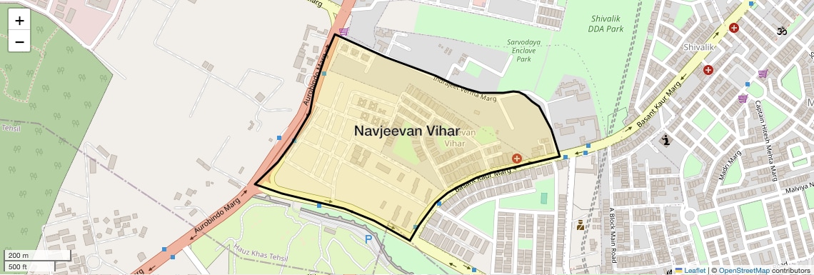Location Map of Navjeevan Vihar, Delhi
