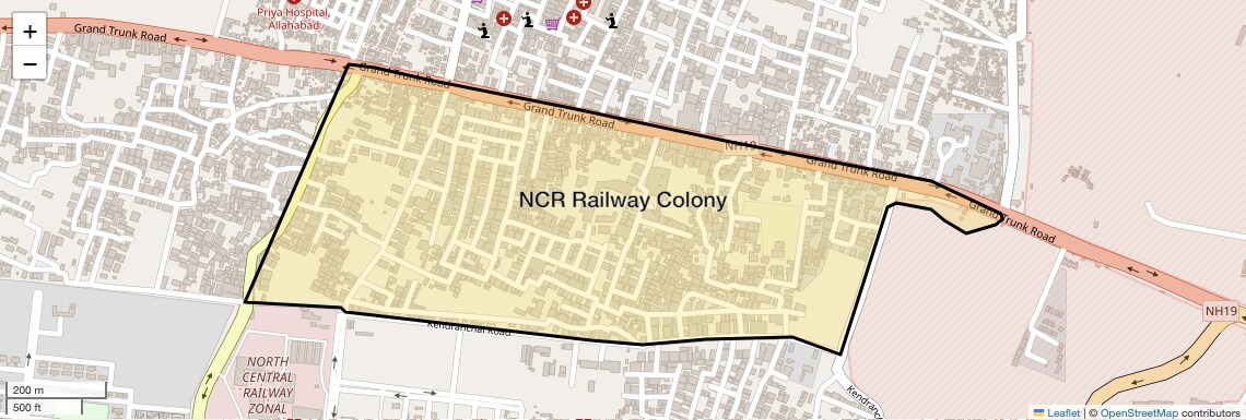 Location Map of NCR Railway Colony, Allahabad