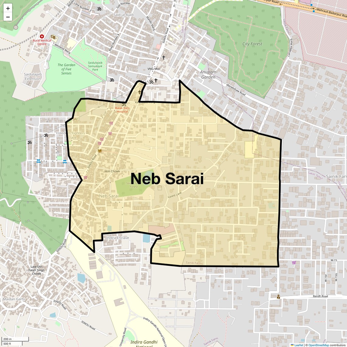 Location Map of Neb Sarai, Delhi