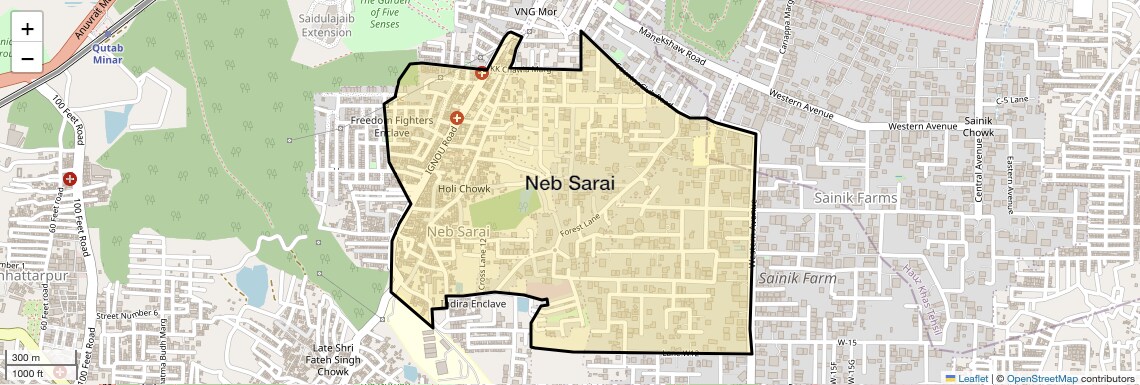 Location Map of Neb Sarai, Delhi