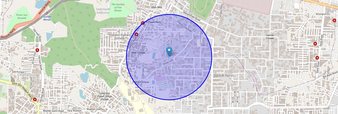 Location Map of Neb Sarai, Delhi