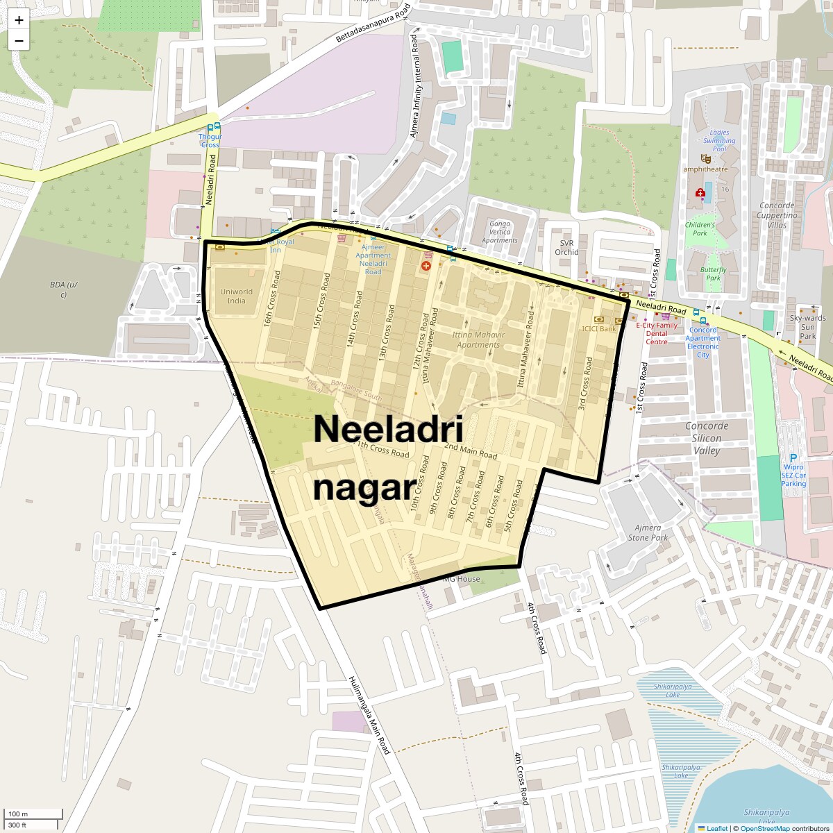 Location Map of Neeladri Nagar, Bangalore