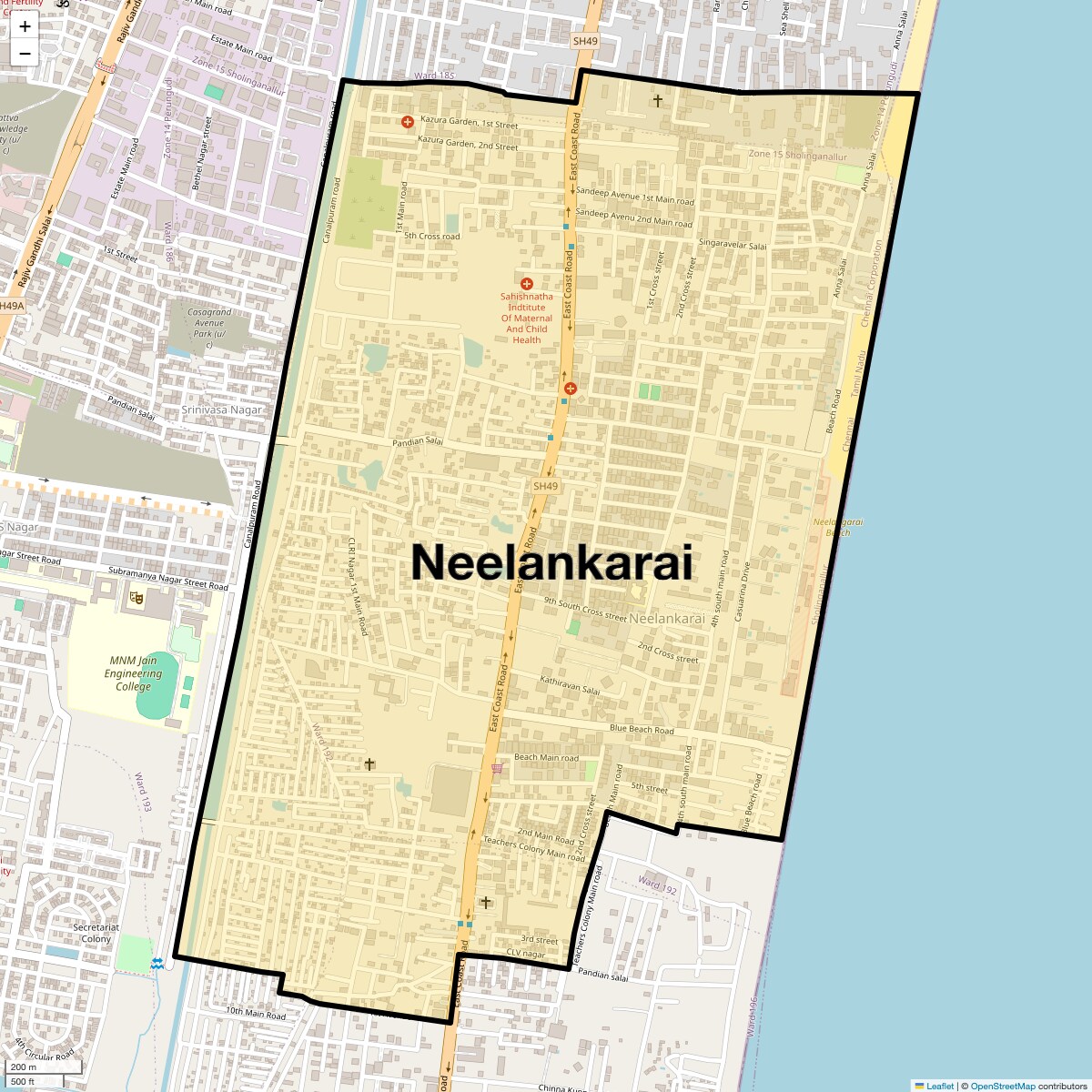 Location Map of Neelankarai, Chennai