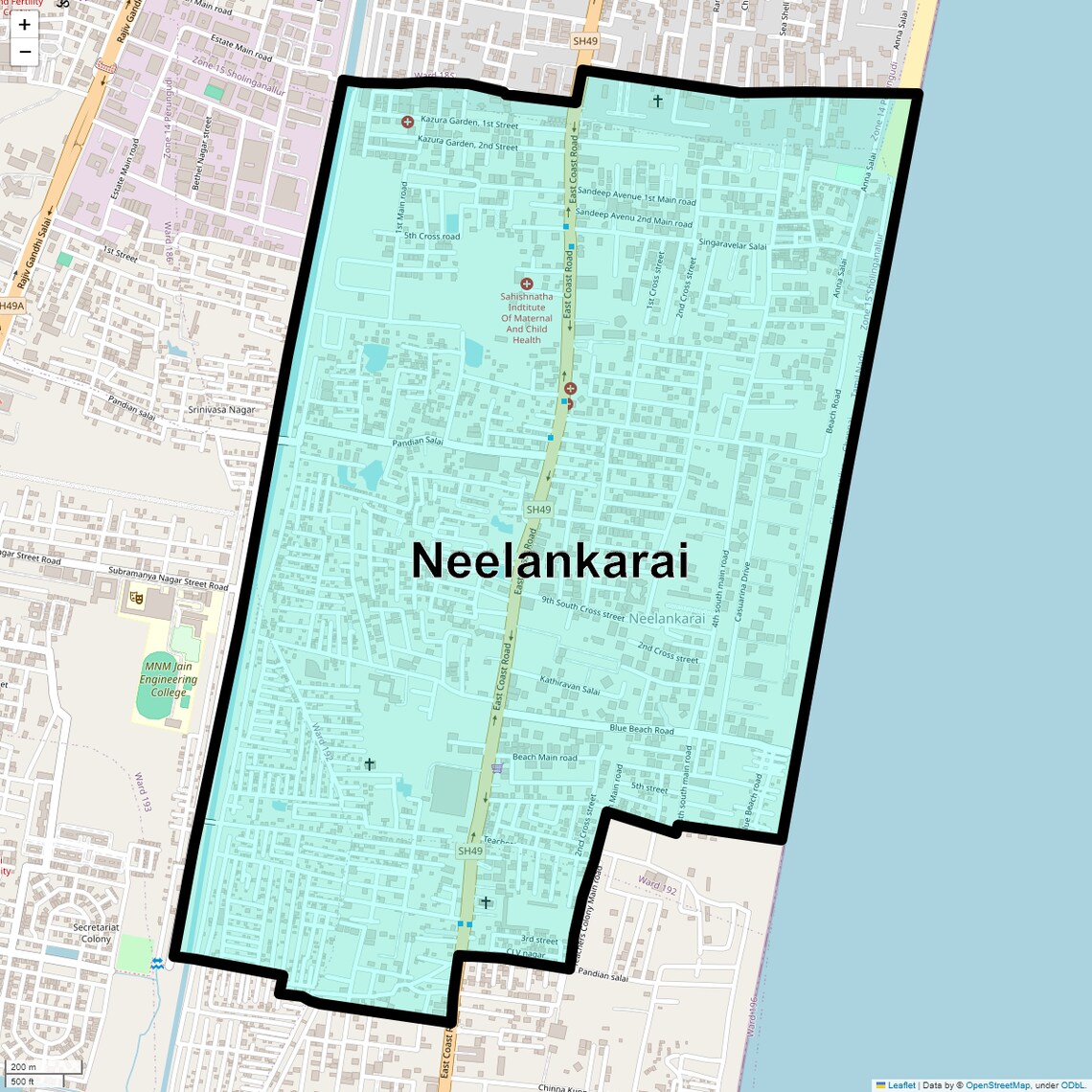 Location Map of Neelankarai, Chennai
