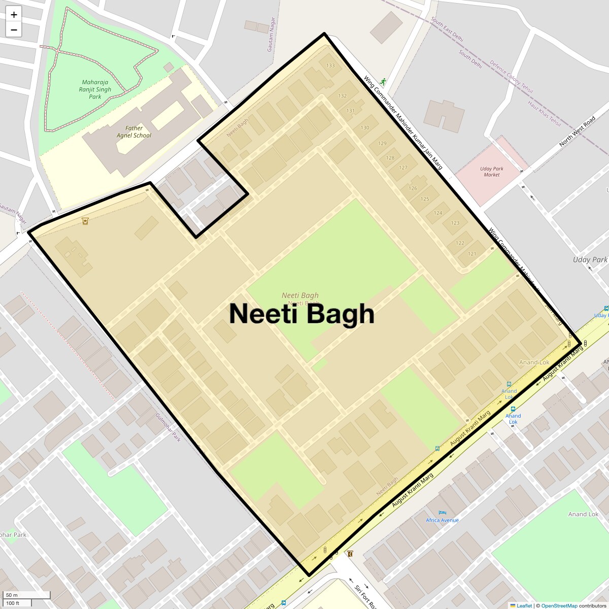 Location Map of Neeti Bagh, Delhi