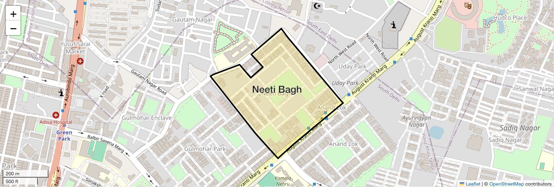 Location Map of Neeti Bagh, Delhi