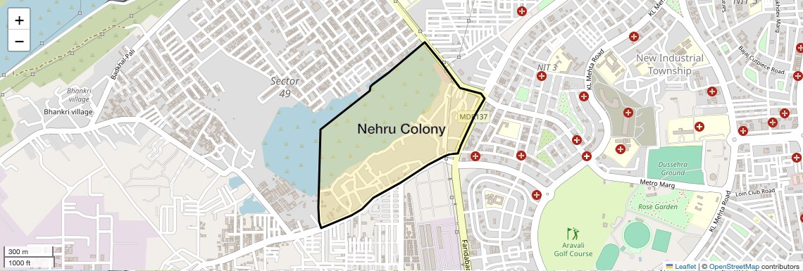 Location Map of Nehru Colony, Faridabad