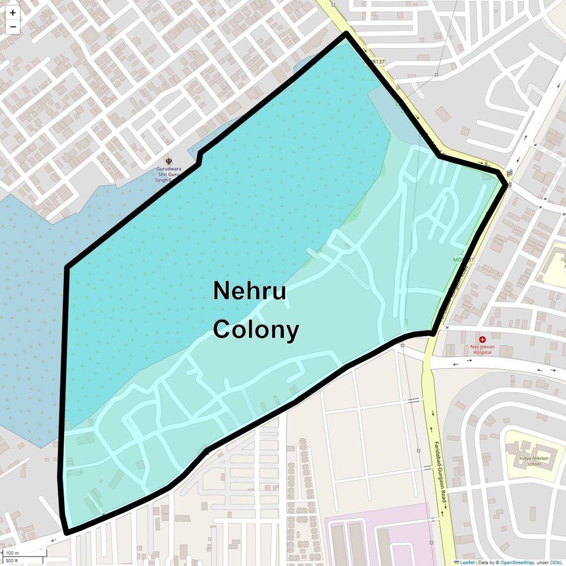 Location Map of Nehru Colony, Faridabad