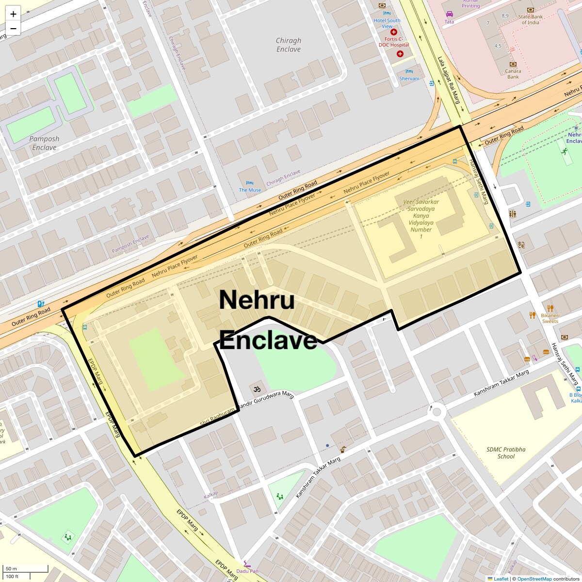 Location Map of Nehru Enclave, Delhi