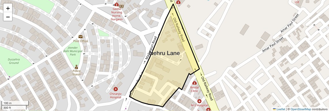 Location Map of Nehru Lane, Gurgaon