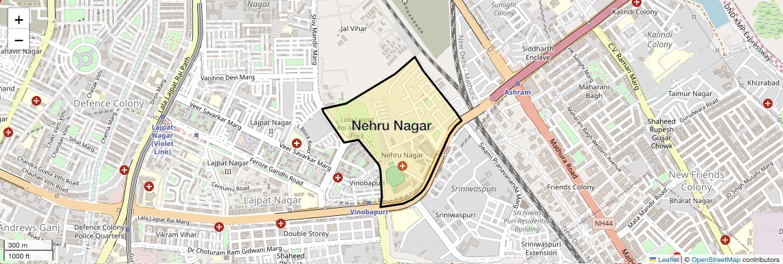 Location Map of Nehru Nagar, Delhi