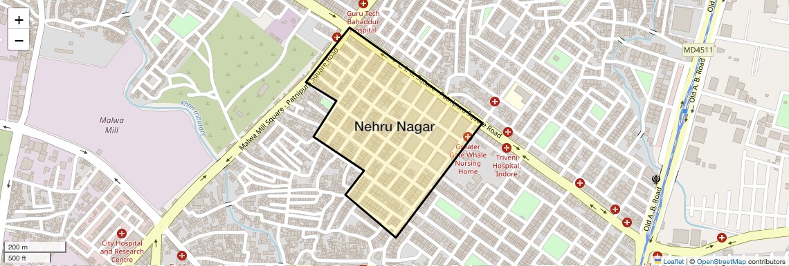 Location Map of Nehru Nagar, Indore