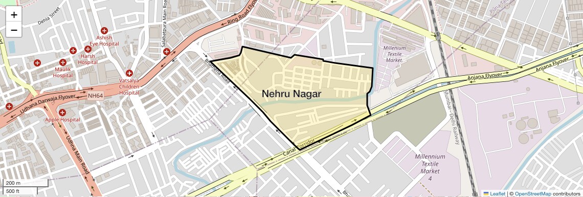 Location Map of Nehru Nagar, Surat