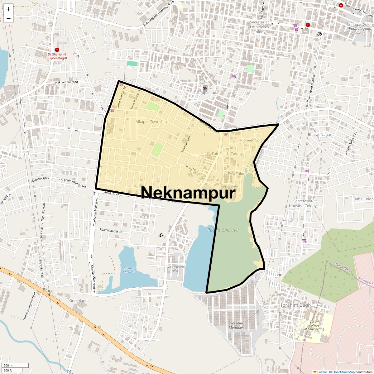 Location Map of Neknampur, Hyderabad