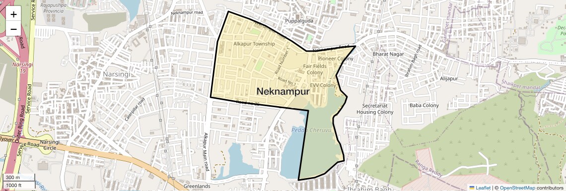 Location Map of Neknampur, Hyderabad