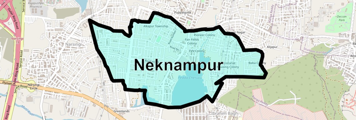 Location Map of Neknampur, Hyderabad