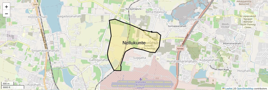 Location Map of Nellukunte, Bangalore