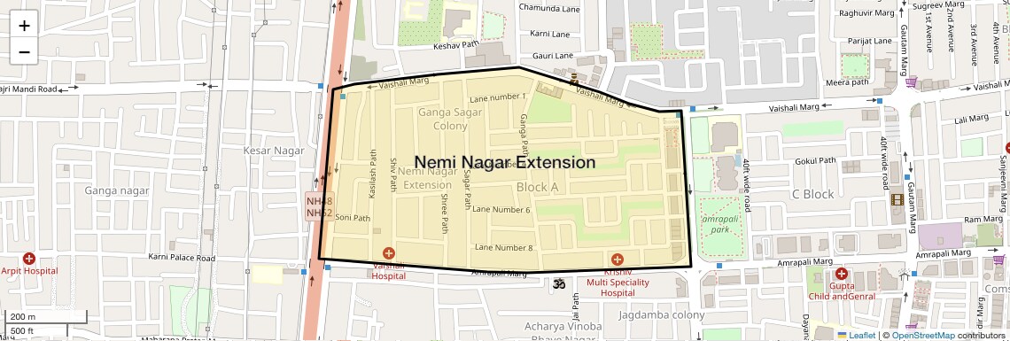 Location Map of Nemi Nagar Extension, Jaipur