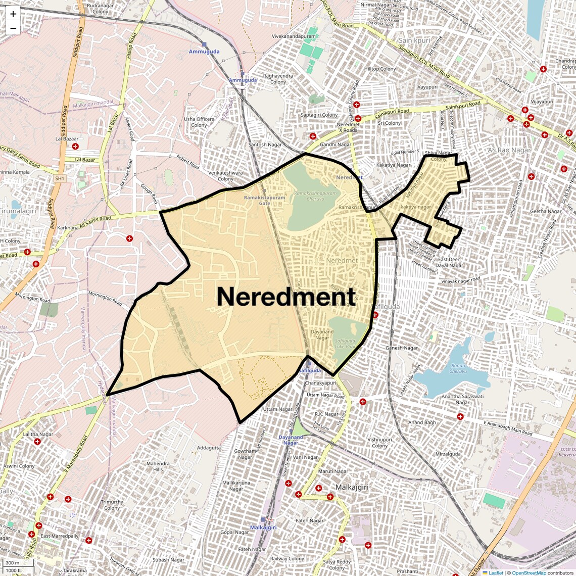 Location Map of Neredment, Hyderabad