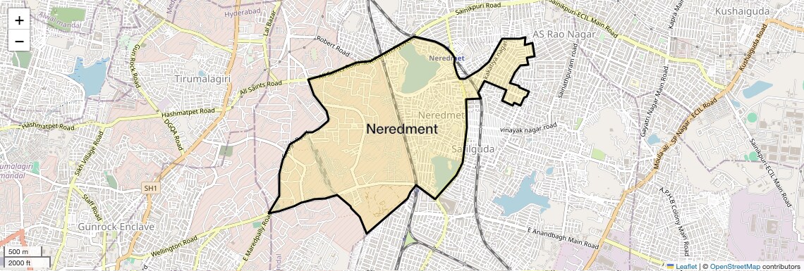 Location Map of Neredment, Hyderabad