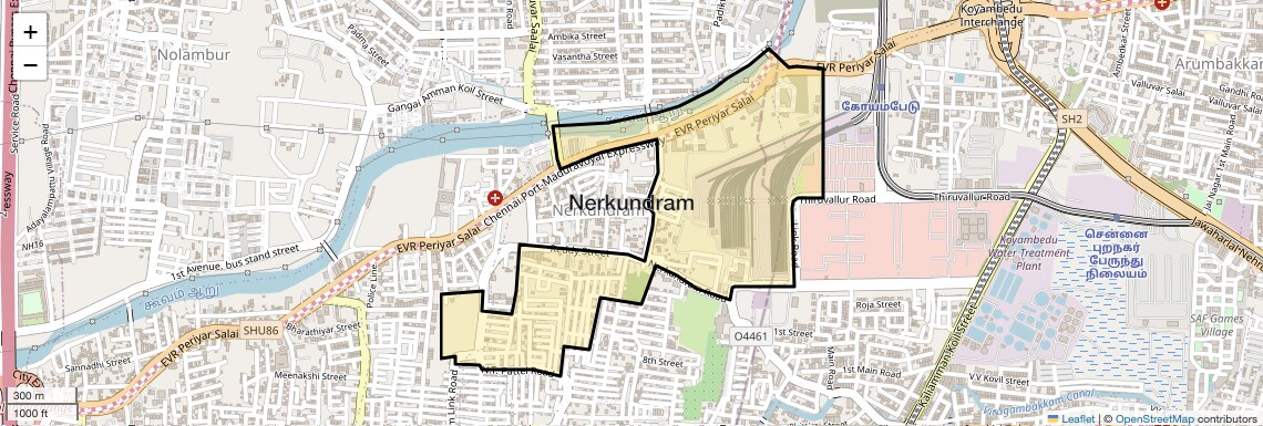 Location Map of Nerkundram, Chennai