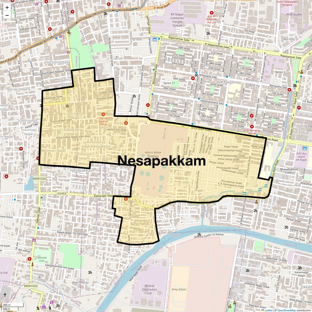 Location Map of Nesapakkam, Chennai