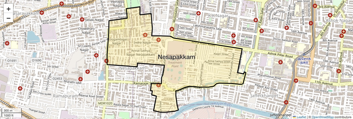 Location Map of Nesapakkam, Chennai