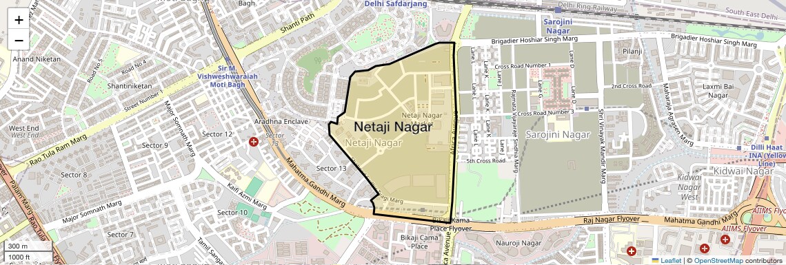Location Map of Netaji Nagar, Delhi
