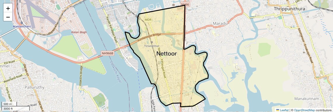 Location Map of Nettoor, Kochi
