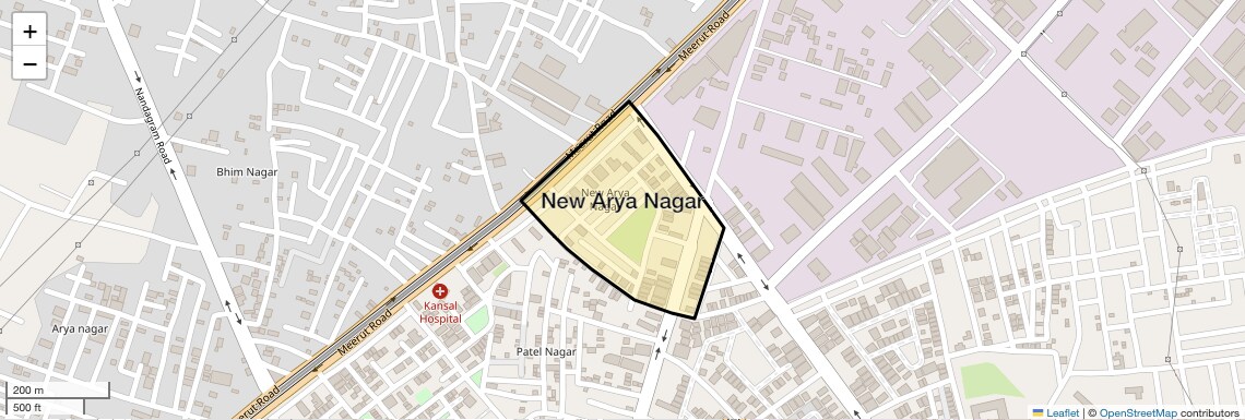 Location Map of New Arya Nagar, Ghaziabad