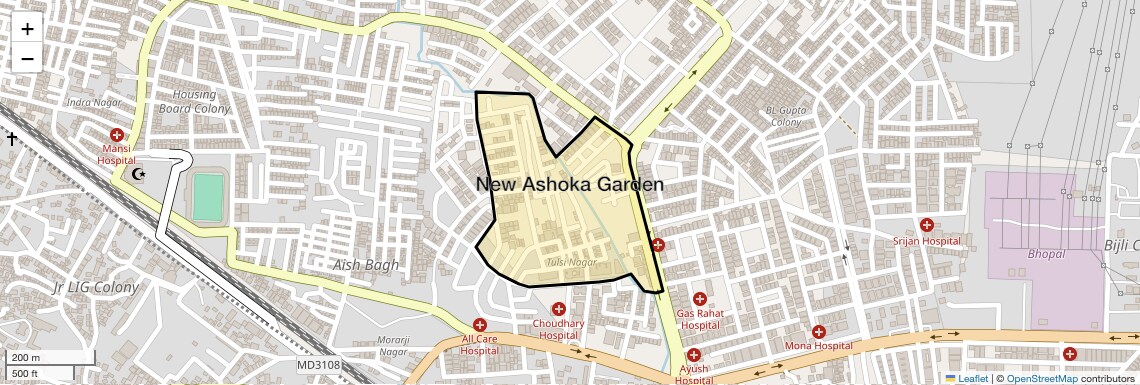 Location Map of New Ashoka Garden, Bhopal