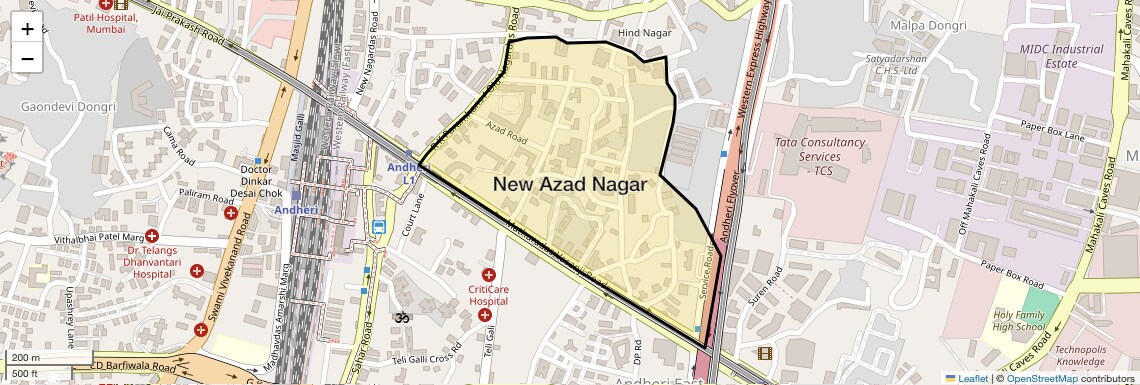 Location Map of New Azad Nagar, Mumbai