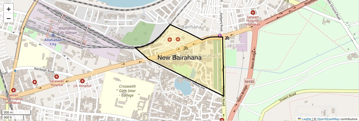 Location Map of New Bairahana, Allahabad