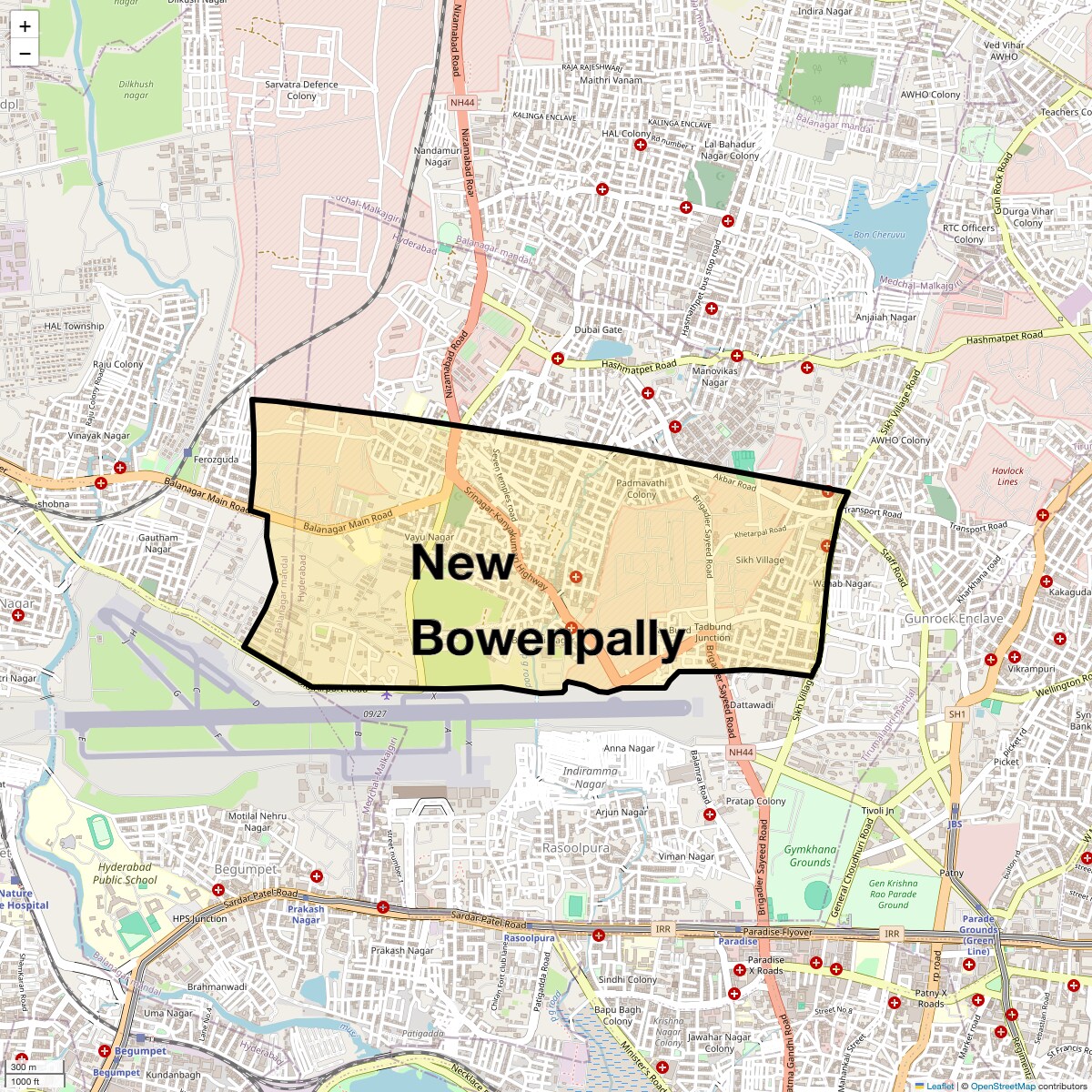 Location Map of New Bowenpally, Hyderabad