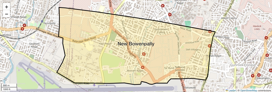 Location Map of New Bowenpally, Hyderabad