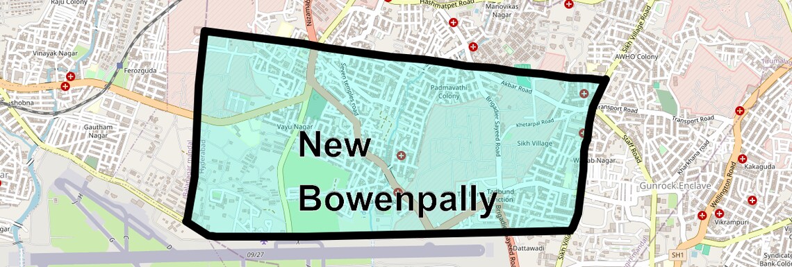 Location Map of New Bowenpally, Hyderabad