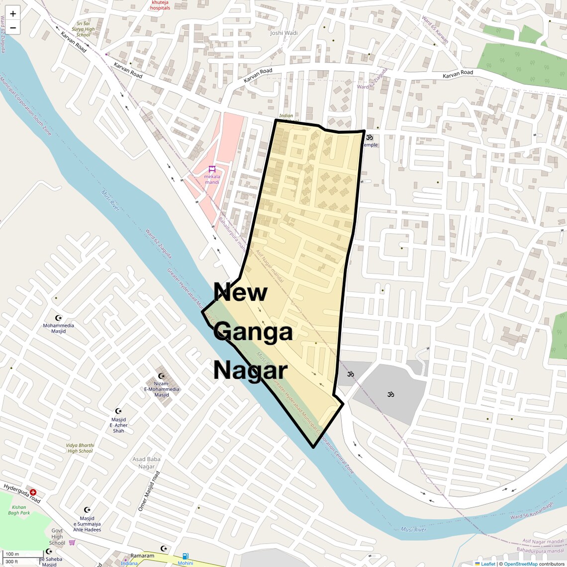 Location Map of New Ganga Nagar, Hyderabad