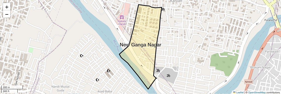 Location Map of New Ganga Nagar, Hyderabad