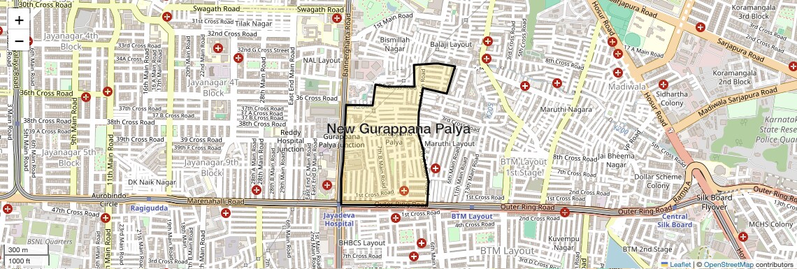 Location Map of New Gurappana Palya, Bangalore